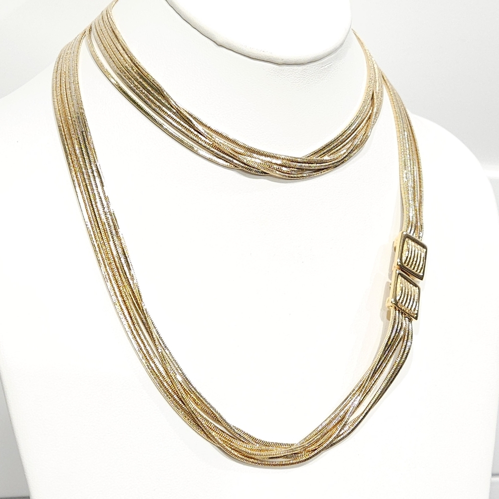 Givenchy Vintage Necklace Multi Chain Logo Belt Buckle Accent Gold Tone 35" Long - Picture 5 of 16